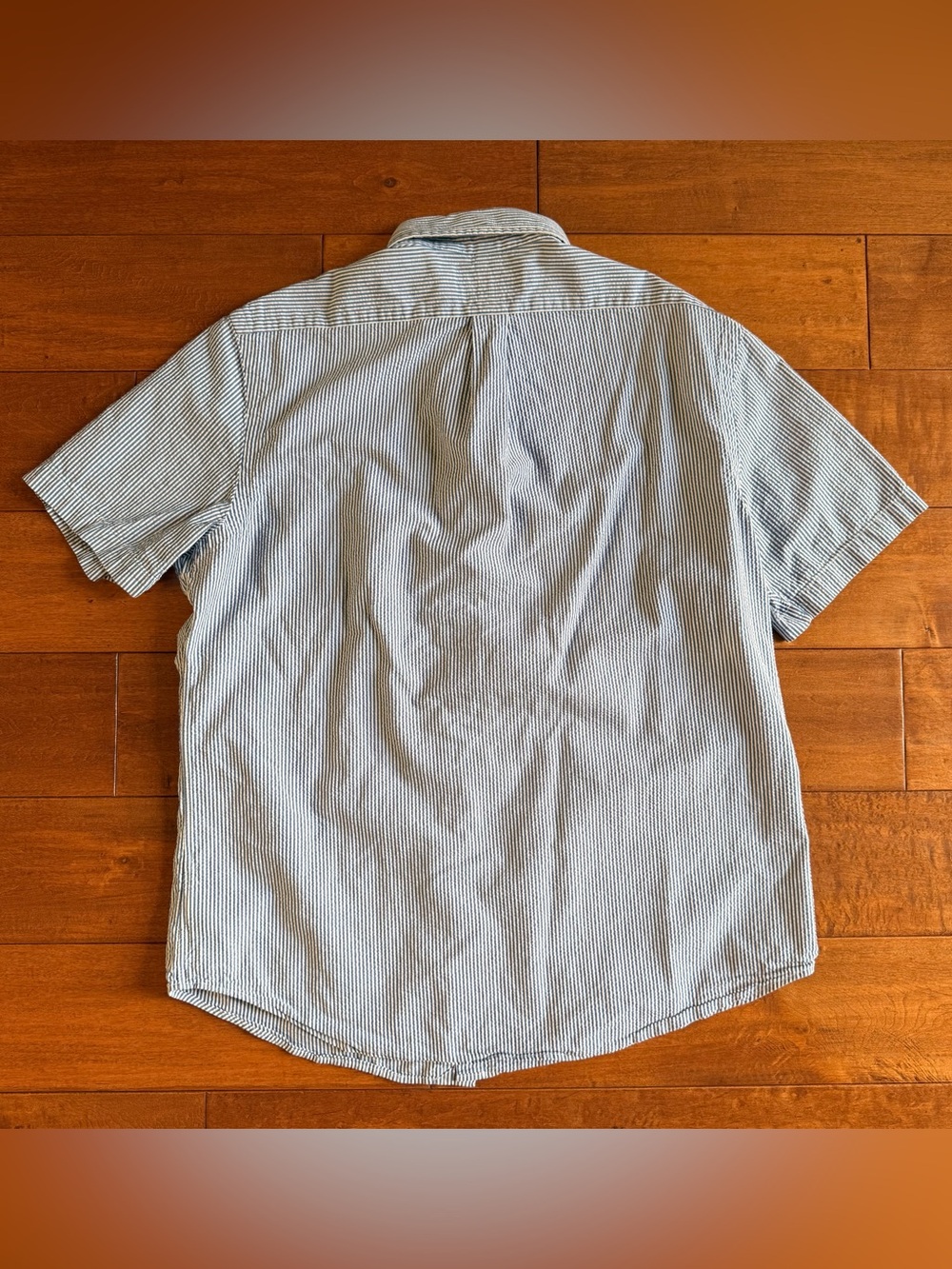 Ralph Lauren Seersucker Blue White Stripe SS Button-Down Pink Horse Shirt - L - Picture 6 of 11